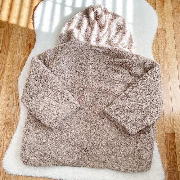 Hooded Reversible Soft Sherpa Teddy Bear Sweater Coat, Pink/White, Size 2X/3X - Picture 3 of 9